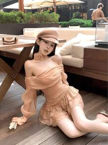 Women Short Dresses - アプリコット - View 2