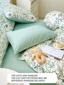 2-Piece Set, Fresh Green Floral Print, Super Soft, Cute Girl Pattern, Fresh And Compact, Suitable For Spring And Summer, Bedding, Pillow Inserts Not Included, Twin/Full/Queen/King Size - Mint Green - View 5