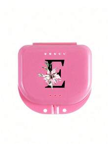 字母 A-Z 牙齿矫正保持器假牙粉色收纳盒，花朵字母装饰，牙套收纳盒，假牙盒，透气正畸牙套盒，保持器盒，牙科收纳盒，假牙放置盒，易于使用，方便携带，牙套矫正器矫正器盒，口腔卫生牙套收纳盒，家庭办公室宿舍用品，家居收纳用品，牙科配件 - 彩色 - 查看 14