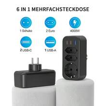 6-In-1 Multi Plug Adapter With 3 EU Power Sockets, USB-C PD20W Fast Charging Port, For Home, Office, Dorm, Travel, Grey White | Black | White - EU F Type Plug(220-240V) - View 11