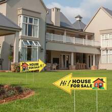 4pcs Property Display, 31.5x13 Inch Yellow Double Sided Notice With 8pcs 40cm Stakes And 8pcs Transparent Acrylic Adhesives For Yard Real Estate Transaction - B - View 1