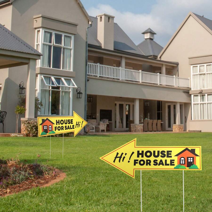 4pcs Property Display, 31.5x13 Inch Yellow Double Sided Notice With 8pcs 40cm Stakes And 8pcs Transparent Acrylic Adhesives For Yard Real Estate Transaction - B - View 1