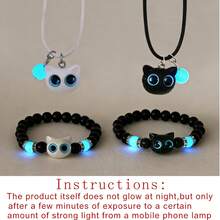 PHCOO 4件套夜光猫咪首饰套装 - 可调节串珠手链和多层项链，复古波西米亚风，饰有可爱猫咪吊坠，是情侣、朋友、万圣节、圣诞节的完美礼物。 - 彩色 - 查看 10