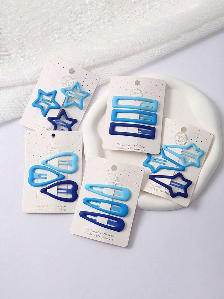 DIYPLUS 15件套哑光粉色发夹：心形和星形渐变发夹，可爱侧刘海夹，适合女性日常佩戴和情人节礼物（另有3件套出售）