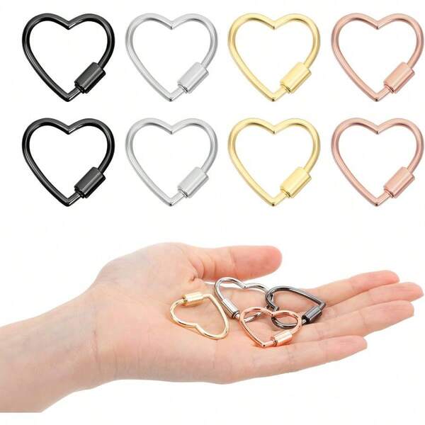 8 piezas Mosquetón con forma de corazón, llavero con mosquetón en forma de corazón de varios colores con cierre de rosca, para camping, senderismo, pesca, viajes y uso diario
