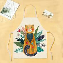 1pc Floral & Cat Pattern Apron, Creative Funny Fashionable Printed Apron, Home Cleaning Apron, Easy Clean Kitchen Cooking Apron, Creative Home Apron - Multicolor - View 13