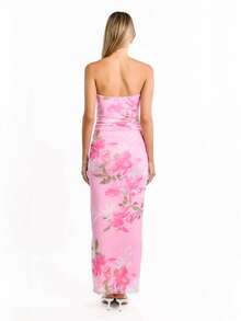 ALA Women's New Summer Bohemian Style Elegant Floral Print Tube Bandeau Slim Fit Dress, Sexy Y2K Bohemian Vacation Summer Outfit, Suitable For Summer Outings, Dates, Beach Vacations, Parties, Independence Day - Multicolor - View 8