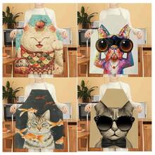 1pc Maneki-Neko Design Apron, Creative Funny Fashionable Printed Apron, Home Cleaning Apron, Easy Clean Kitchen Cooking Apron, Creative Home Apron - Multicolor - View 1