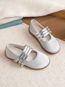 1 Pair Girls' Versatile Ballet-Style Flat Shoes, Suitable For Spring, Summer, Autumn - Silver - View 5
