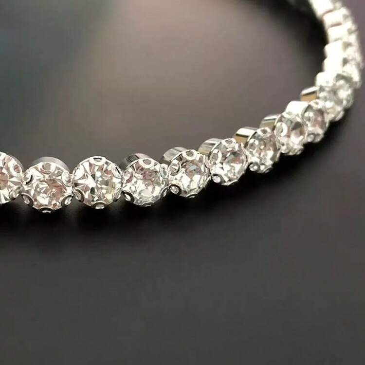 1pc Sparkling Crystal Rhinestone Necklace Choker, Bridal Wedding Party Dress Jewelry Accessory For Women - Silver - View 2