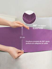 Set sábanas Matrimonial diseño liso de color sólido para cama 3000 Hilos, 4 piezas / (1 Forro,1 Sábana/ 2 Fundas) - Morado - Ver 8