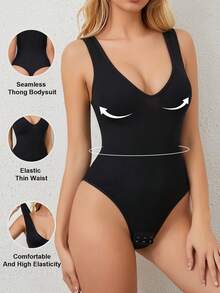 Seamless Low Back Lace-Up Wireless Shaping Bodysuit - Black - View 2