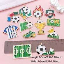12 piezas Surtido de dijes con tema de fútbol, colgantes de esmalte de fútbol para pulsera, pendientes, manualidades - Talla única - Ver 5