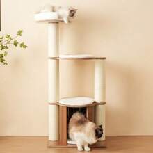 135cm Cat Tree, Oversized Trunk - Sturdy Climbing Tree, Three-Level Platform, 1 Cat Litter Box, 12cm Thickened Trunk, Removable Cushion And Spill Protection, Waterproof And Moisture Resistant - 白色 - 查看 1