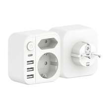 CILIA 6合1欧标旅行插头适配器，3680W欧盟墙壁插座延长器，带1个USB-C端口和3个USB-A端口，便携式充电站，带电源开关 - 查看 4