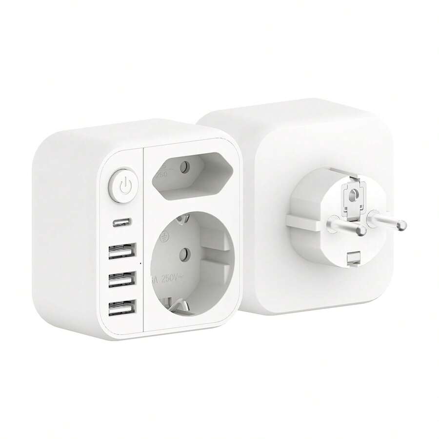CILIA 6-In-1 European Travel Plug Adapter 3680W EU Wall Outlet Extender With 1 USB-C & 3 USB-A Ports, Portable Charging Station With Power Switch - EU E Type Plug(220-240V) - View 1