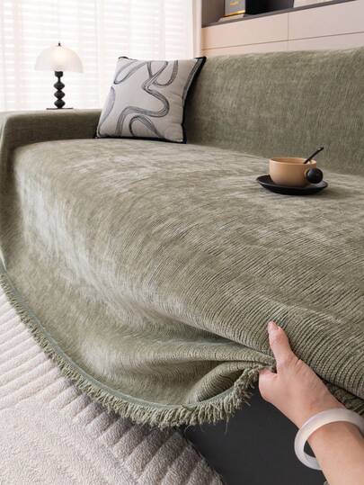 1pc Solid Color Chenille Fabric Sofa Towel, Pet-Friendly Wear-Resistant And Dirt-Resistant, Multifunctional Sofa Cover, Machine Washable And Not Easy To Fade, Suitable For Bedroom, Living Room And Office, And Universal Home Decoration All The Year Round.