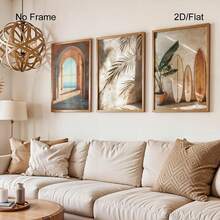 Bộ tranh treo tường phong cảnh Địa Trung Hải Island Luxe gồm 3 bức, trang trí nội thất ven biển trung tính, tranh in hình bóng ván lướt sóng và cổng vòm, nghệ thuật Địa Trung Hải theo phong cách Boho cho nhà ven biển, không khung. - phong cảnh - Xem 1