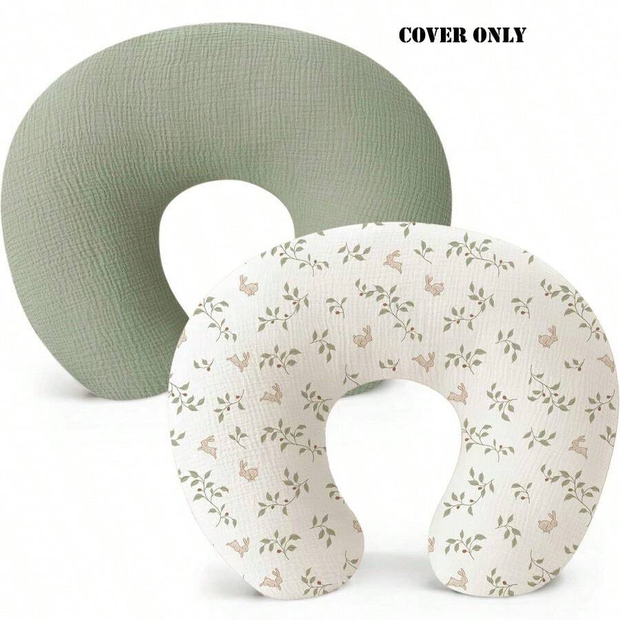 2pcs Nursing Pillow Covers, Soft Cotton Muslin Material, Suitable For Nursing Pillow, Newborn Feeding Pillow - Multicolor - View 1