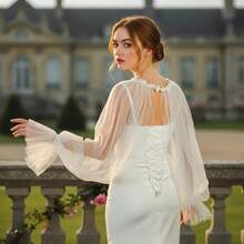 1pc European And American Style Elegant Bell Sleeve Bridal Shawl, Wedding Gown Outer Wear For Wedding Ceremony And Evening Banquet - Multicolor - View 2