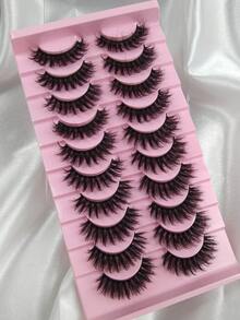 10 Pairs 3D Fluffy Volume Faux Mink Lashes Black Band False Eyelashes Thick False Eyelashes Curling False Eyelashes Dense False Eyelashes Reusable Makeup Essential For Daily Wear Strip Lashes,Lashes,Eyelashes,Fake Lashes - Black - View 6