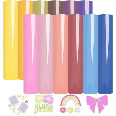 12pcs 12"X10" Permanent Vinyl Sheets - 12 Bohemian Colors, Permanent Vinyl For Crafts, Compatible With Most Cutting Machines, Easy To Cut, And Transfer