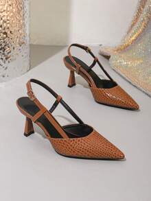 2026 Summer Elegant Romantic Brown Mid-Heel Pointed Toe Slingback Sandals, Minimalist Commuting Slingback Heels For Women - Brown - View 6