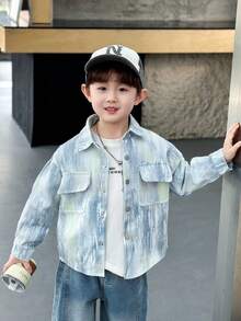 Boys' Letter Print Casual Shirt For Spring - Baby Blue - View 7
