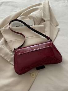 时尚纯色铆钉装饰腋下翻盖单肩包，适合购物、携带钱包、年轻女性、大学生、新婚夫妇、白领人士使用。也适合办公室、学校、工作、商务、通勤、户外活动、旅行、郊游等各种场合。 - 酒紅色 - 查看 7