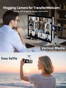 4K数码相机，适用于摄影 - WiFi 64MP Vlog相机，自动对焦视频相机，3英寸180°翻转屏，16倍数码变焦，便携式Vlog旅行相机，附赠32GB SD卡和2块电池 - 查看 6