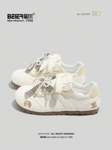 BEIER 简约休闲新款时尚百搭真皮休闲鞋，女士圆头平底系带运动鞋 - 黃色 - 查看 1