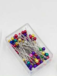 100pcs Pearl Straight Pins In Box, Suitable For Sewing, DIY Crafts, Positioning And Fixing Pins, Fashion Accessory Design, Multi-Color Options: Red, Yellow, Green, Sky Blue, Black, Pink, Fuchsia, White, Colorful - Colored Boxed Pearlescent Needles - View 9