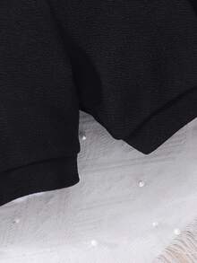 Set de 2 piezas: Blusa elegante con mangas abullonadas y botones de perla, y shorts casuales para adolescentes y niñas - Negro - Ver 8