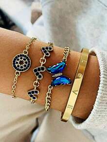 一套精致时尚的简约优雅蝴蝶心形串珠手链，百搭休闲韩式风格 - 彩色 - 查看 13