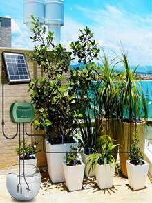 Kit de riego solar automático para jardín, sistema de riego por goteo con manguera de 15 m, temporizador de riego automático para vacaciones, balcones, macetas y plantas. - Negro - Ver 7