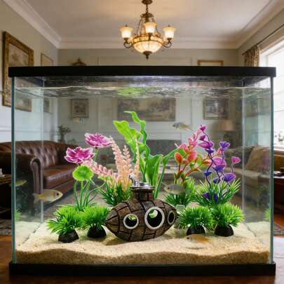 10 piezas de plantas de agua de plástico decorativas para acuario, para escondites de peces