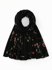 1 chiếc khăn trùm đầu nữ thêu hoa, khăn dài thêu hoa dây leo mới, thanh lịch và thời trang, mềm mại và thoải mái, có thể dùng như khăn choàng hàng ngày và khi đi chơi, phù hợp cho mọi mùa. - Xem 3