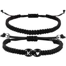 2件套黑白心形26字母编织手链，简约百搭爱心手链套装 - 黑色 - 查看 9