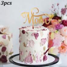 1个/3个/6个装 最佳妈妈金色粉色亚克力蛋糕装饰牌，母亲节派对用品 - 多色 - 查看 10