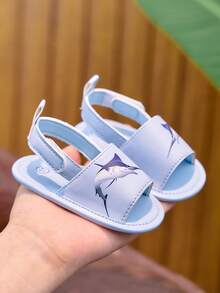 0-1 Years Old Infant Infant Boys/Girls Animal Pattern PU Hook And Loop Flat Casual Fashion Sandals, Suitable For Daily, Summer, Beach, And Toddler - Baby Blue - View 1
