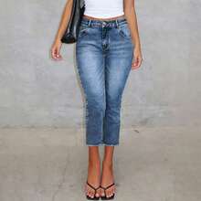 Jeans pitillo de talle 7/8 desgastados con lavado claro, pantalones lápiz elásticos para uso casual y diario en verano - Azul lavado oscuro - Ver 4