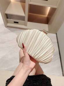 OpulAura Women's Elegant/Luxury Pleated Satin Box-Shaped Clutch Bag, Romantic Wedding Purse, Charming/Refined Evening Dress Bag, Minimalist White Box Handbag With Detachable Chain, Suitable As Holiday Gift, Clutch Bag For Wedding - 杏色 - 查看 3