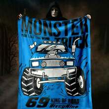 1PC 3D Monster Jam Monster Truck Cartoon Blanket, Edgy Gift For Motorsports Fans, Themed Man Cave Decor, Retro Sci-Fi Party Accent & Race Day Souvenir,Soft Throw Blanket For Home Bedroom Bed Sofa Picnic Travel Office Cover Blanket, Multiple Sizes 50x60 To 60x80 Inches - Nhiều màu 10 - Xem 5