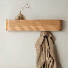Modern Wall-Mounted Coat Rack With 5 Hidden Hooks, Wooden Surface Wall Mounted Storage Organizer - View 2