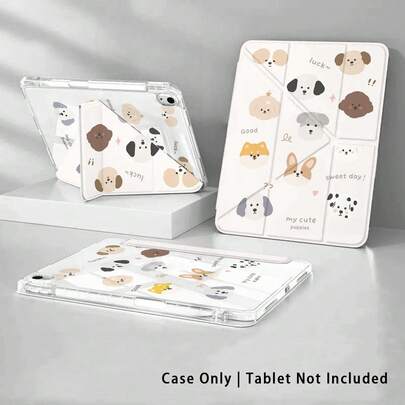 卡通狗狗彩绘效果亚克力水晶保护套，3+Y折叠防弯折，兼容荣耀平板9/10、荣耀GT 11.5英寸/X9A/X9Pro、Matepad 11英寸（2023/2022）、Matepad Pro/Matepad 11.5英寸（2026）、苹果第十代/11英寸（2025）、三星Galaxy Tab A9 Plus/A11/A11 Plus