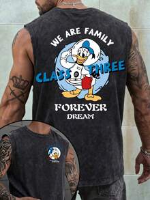 Disney Donald Duck Space Class Tee 230GSM Vintage Washed Streetwear Reversible Casual Tank Top - màu đen - Xem 1