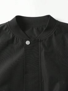 1pc Men's Black Loose Bomber Jacket, Multi-Pocket Technologic Style, Anti-Pilling And Anti-Snagging, Minimalist High-End Outerwear, Suitable For Daily Commute And Casual Business Wear - Black - View 6