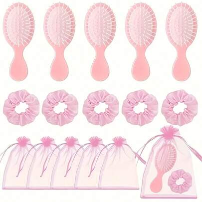 15pcs Hair Accessory Party Gift Set - Includes Hair Brush, Hair Ties And Organza Bag, Suitable For Spa, Pajama Party, Makeup Theme Events - Perfect For Wedding, Bridal Shower, Bachelorette Party Celebration