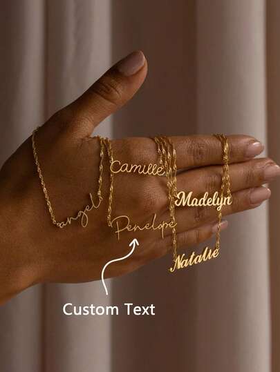 1pc Personalized Custom Handwritten Artistic Font Name Necklace, Gold Jewelry, 18K Gold Plated Stainless Steel Gold Silver Name Neckpiece, Water Ripple Chain, Shiny Twisted Chain Name Necklace, Personalized Custom Text Pendant, Bride Bridesmaid Engagement Personalized Gift, Valentine's Day Gift, Holiday Gift, Christmas Gift, Birthday Gift