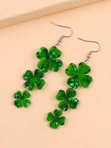 2pcs St. Patrick's Day Creative Minimalist Green Clover Acrylic Earrings For Women - Green - View 7